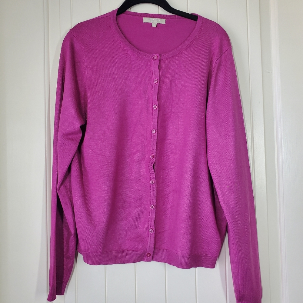 Joan Vass fuschia pink button down cardigan